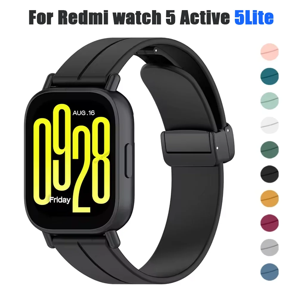 Pulseira magnética dobrável com fivela, pulseira de silicone para xiaomi redmi watch 5 active smartwatch para redmi watch 5 lite