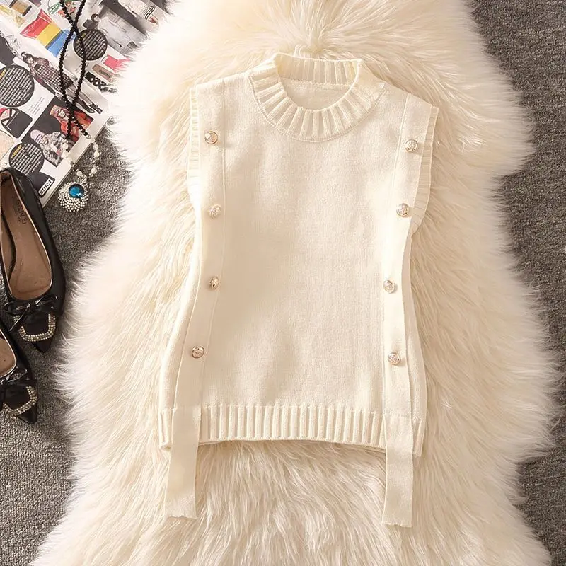 Single piece vest women\'s vest  temperament Hong Kong style retro knitted sweater spring and autumn outfit short and trendy