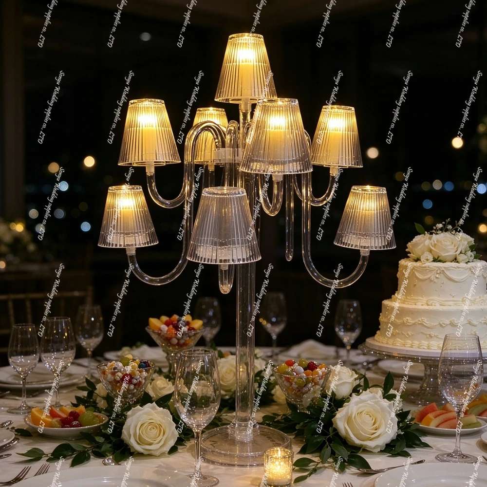 1-12pcs acrylic Art Multi Branch Crystal Candelabra  Floor Lamp Wedding table candlestick  Aisle Decoration Stand candleholder