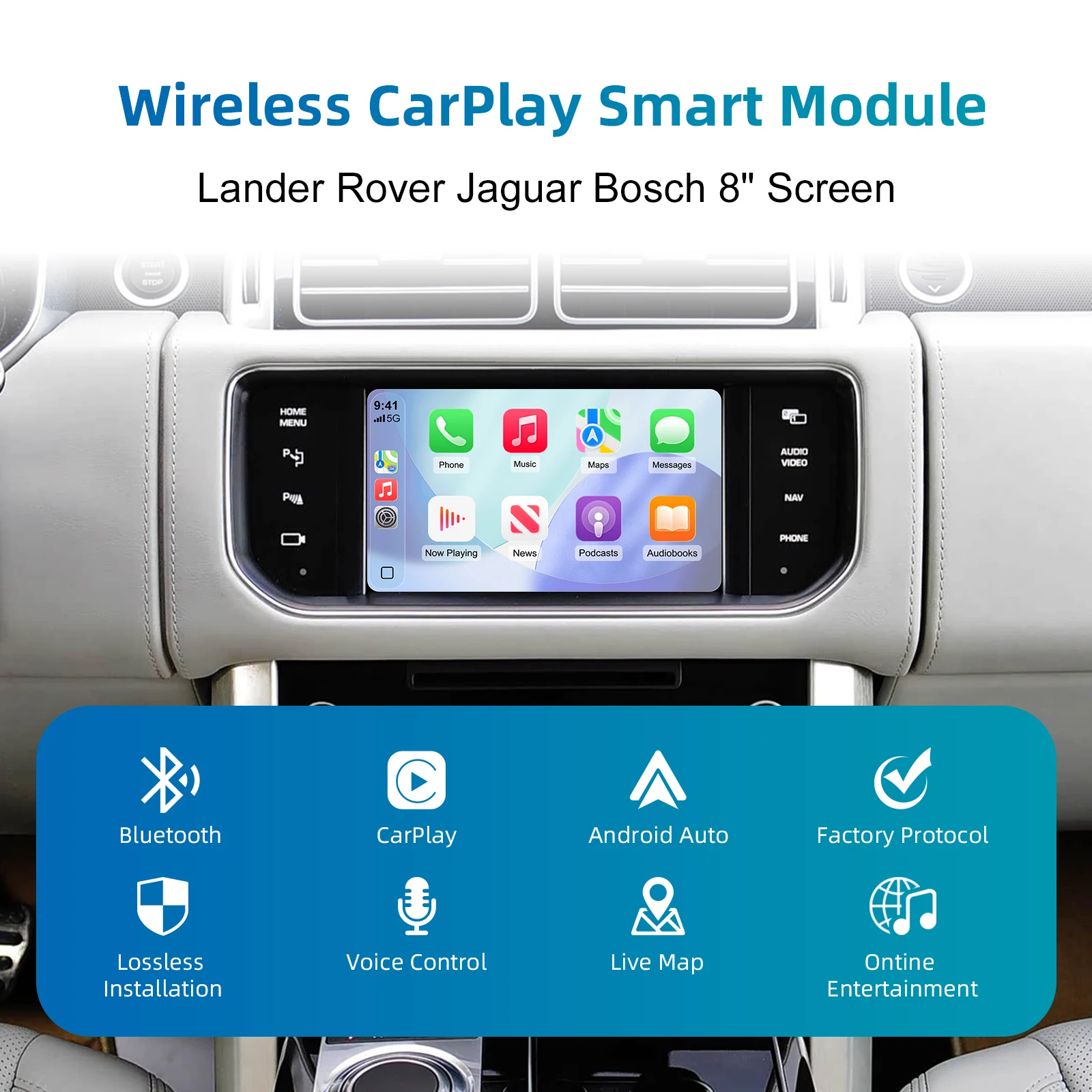 صندوق فك ترقية شاشة CarPlay اللاسلكية لسيارة لاندر روفر جاكوار رينجر روفر إيفوك ديسكفري 4 XE XF Ftype 2012-2016 #1