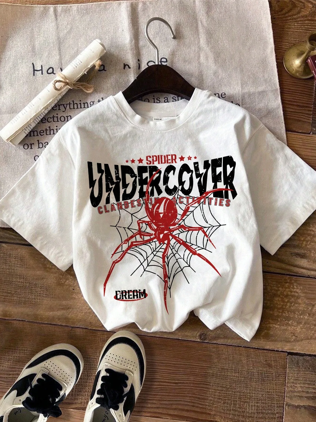 

T-Shirt Multiple Sizes Screen Print Spider Graphic Rock Roll Casual Wear Polyester Material Fashion Short Sleeve Crew Neck Cool