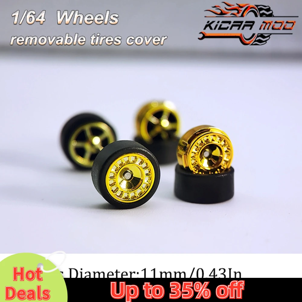 1/64 RLC Premium Wheels with Rubber Slick Tires for Hot Wheels Closed Spoke Model Car Refitting Parts D:11mm (1 Set)