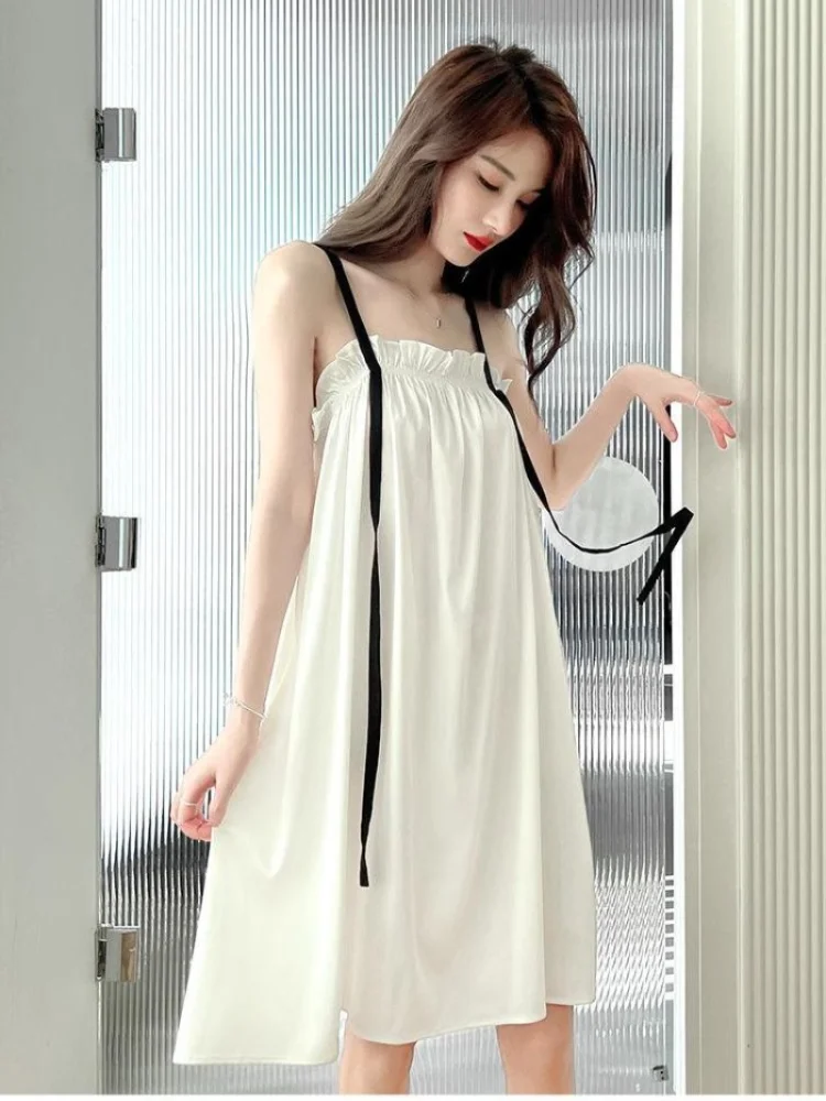 150kg Plus Size Women Loose Nightdress Super Large Size Summer Pajamas Female Sexy Thin Suspenders Homewear Midi Nightgown