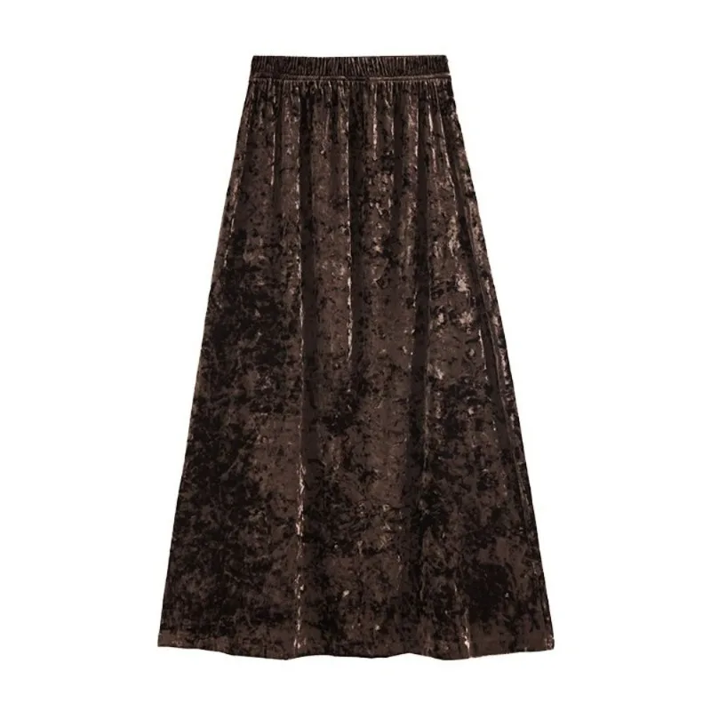 2024 Autumn New Chic High-waisted French Retro Elegant Golden Velvet Versatile Slim Fitting Temperament Socialite Skirt