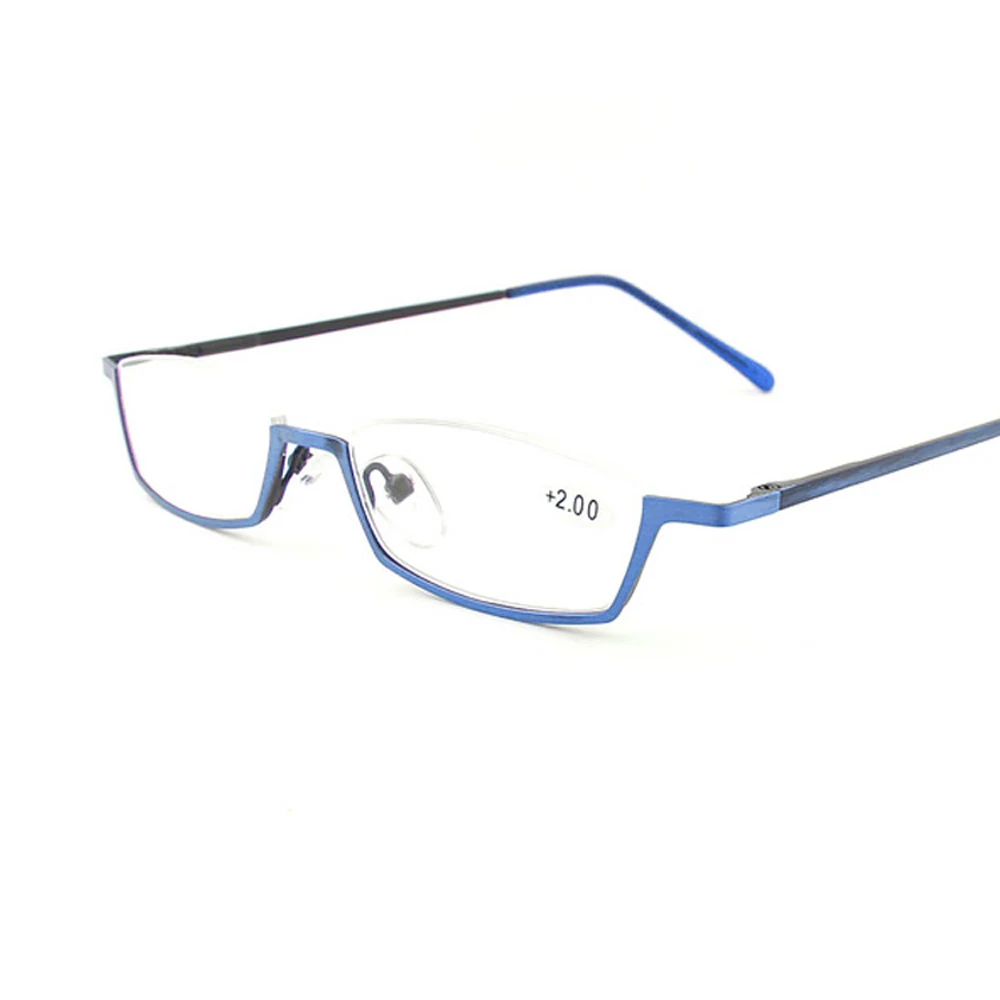 

Reading Glasses for Men Square Alloy Prescription Glasses Half Frame Legs Can Expand Wire Drawing Process Blue