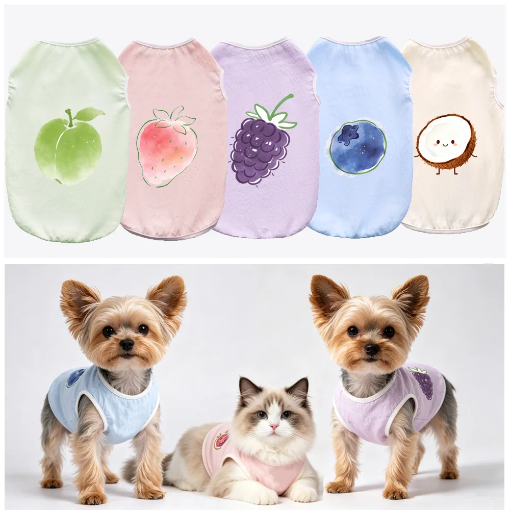 Summer Pet Fruit Vest Cats & Dogs Cute  Lightweight Breathable Clothes Suitable For Yorkshire Chihuahua Daily Wear Taking Walks