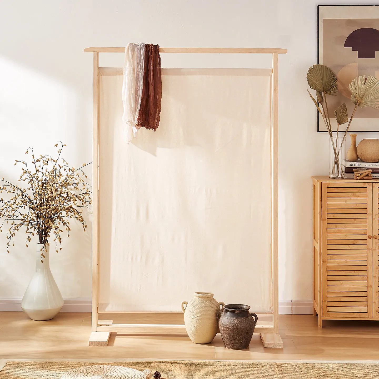 Chinese screen partition simple modern living room tea room solid wood Zen entrance fabric bedroom block home screen