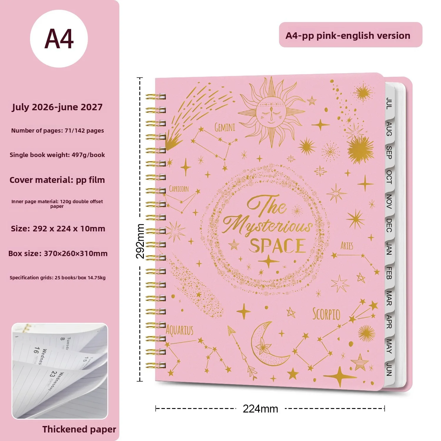 2027 English A4 Coil Plan Book Weekly Monthly Calendar Work Schedule Bronzing Letter Notebook