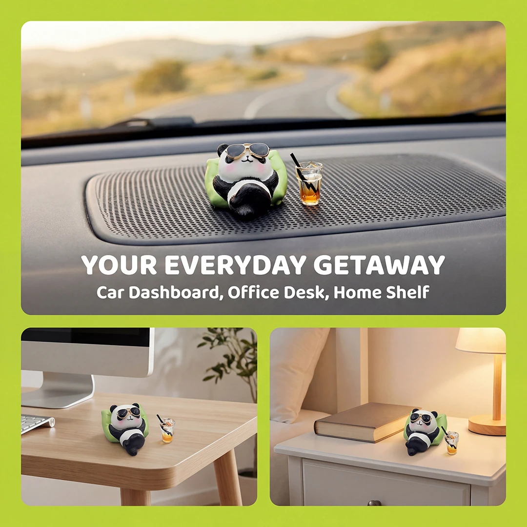 Cute Panda & Bunny Car Dashboard Decor Relaxed Resin Animal Figurines for Car Interior Decor & Home Office Desk Mini Statues
