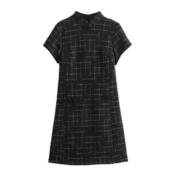 PB&ZA 2024 Spring New Women's Wear Small Fragrant Style Style Slim Fit Waist Short Sleeve Qipao Dress