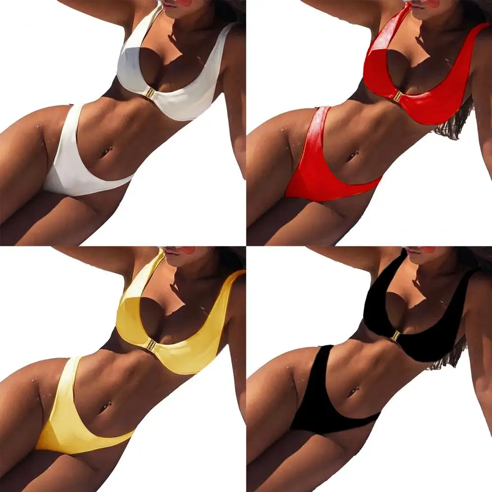 New Summer Women\'s Tank Top Bikini Two-piece Swimsuit Lace Up Sexy and Fashionable Solid Color Holiday Beach Swimwear Set M-2XL