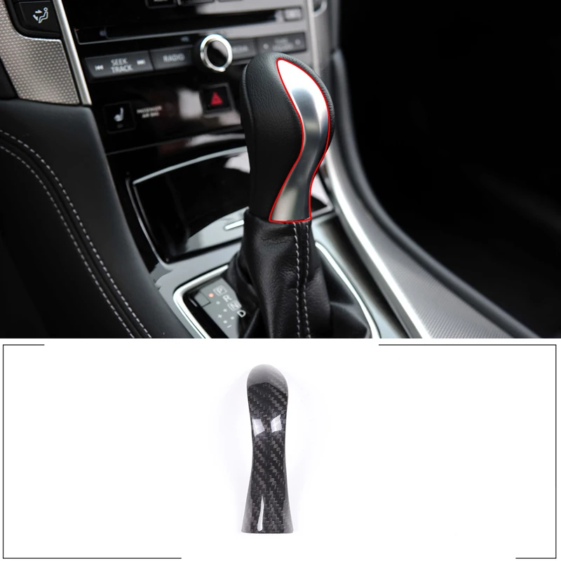 

100% Carbon Fiber Car Gear Shift Knob Gear Head Cover Trim Stickers For Infiniti Q50 Q60 2014 2015 2016 2017 Accessories