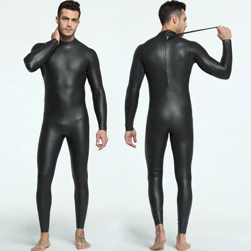 

3MM Diving Jumpsuit Smooth Slippery Leather Super Elastic Ultralight Swimming Triathlon Seaskin Wetsuit For Men Women Full Front