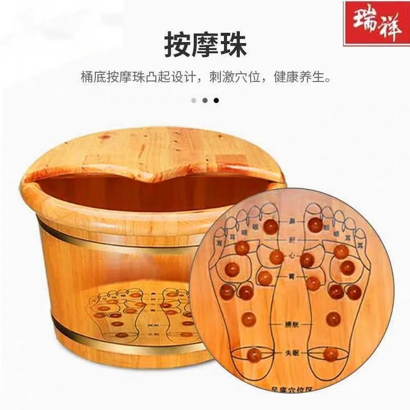Cedar Wood Foot Soaking Bucket, Massage Foot Bath Basin, 26cm High Insulated Wooden Foot Spa Tub - view 3
