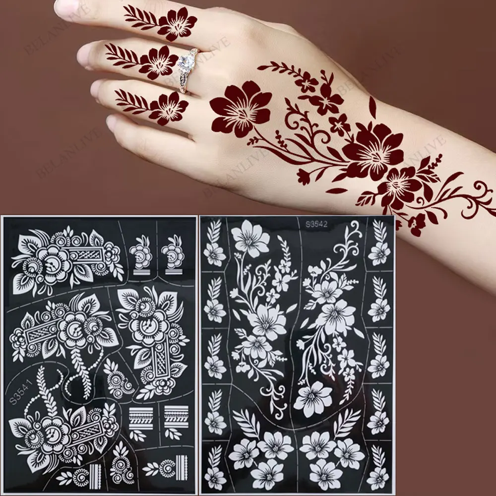 1Pc Hollow Henna Tattoo Template Reusable Flower Tattoo Stencil for Women Hand Body Art Henna  Tattoo Tools