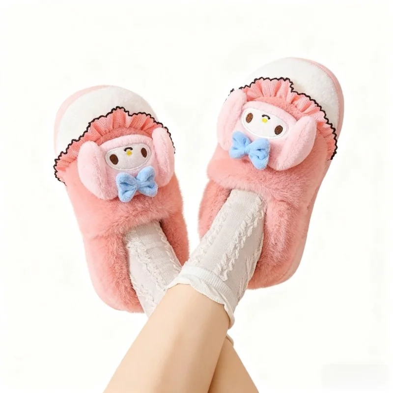 

Детские тапочки Домашняя обувь ​ Зимняя обувь Kuromi с рисунком каблука для девочек, теплая противоскользящая розовая обувь Pruple, размер 35-41