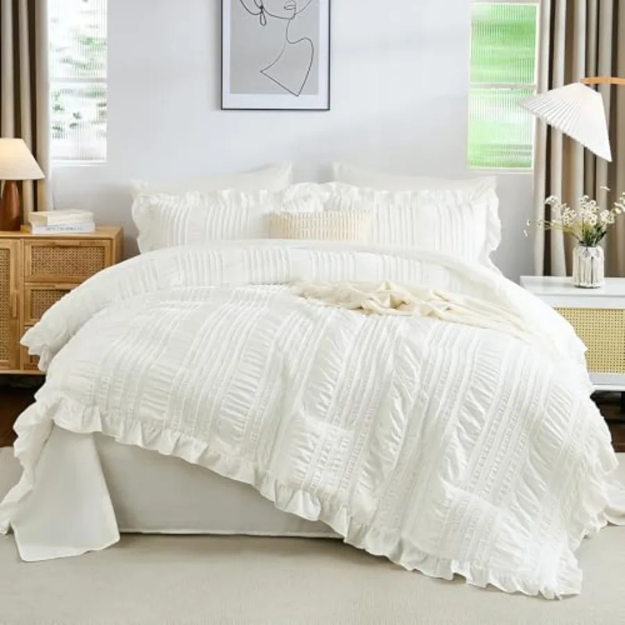 

Comforter Set, 7 Pieces Ruffle Comforter Set with Sheets, Textured Bed in a Bag for Bed 104"×90
