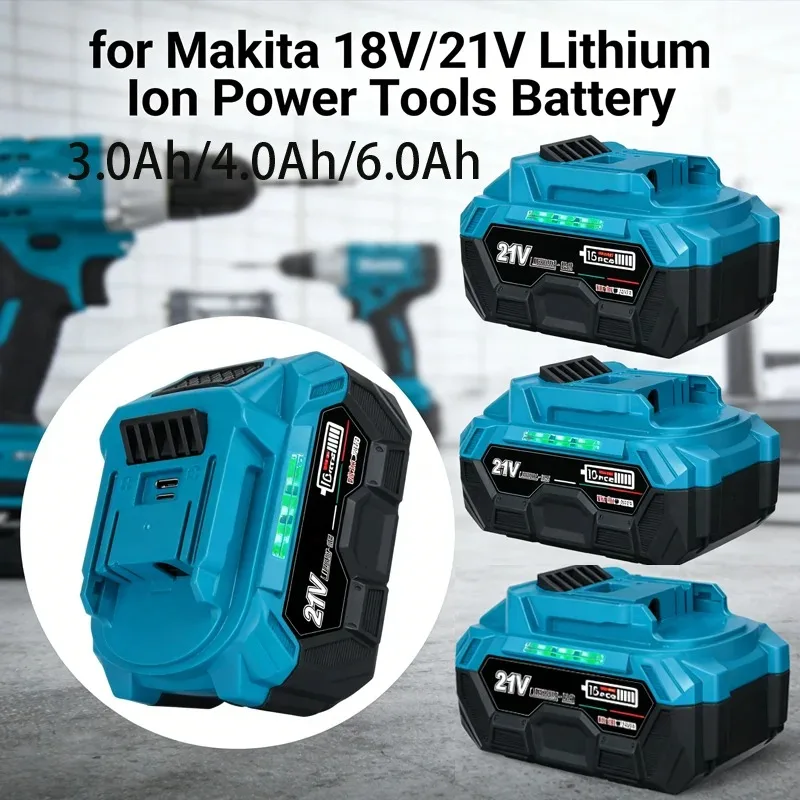 High-Qual21V 3/4/6Ah Replacement for Makita 18V LXT BL1850 BL1840 Battery, Type-C Fast Charging with BMS Protection, Power Tools