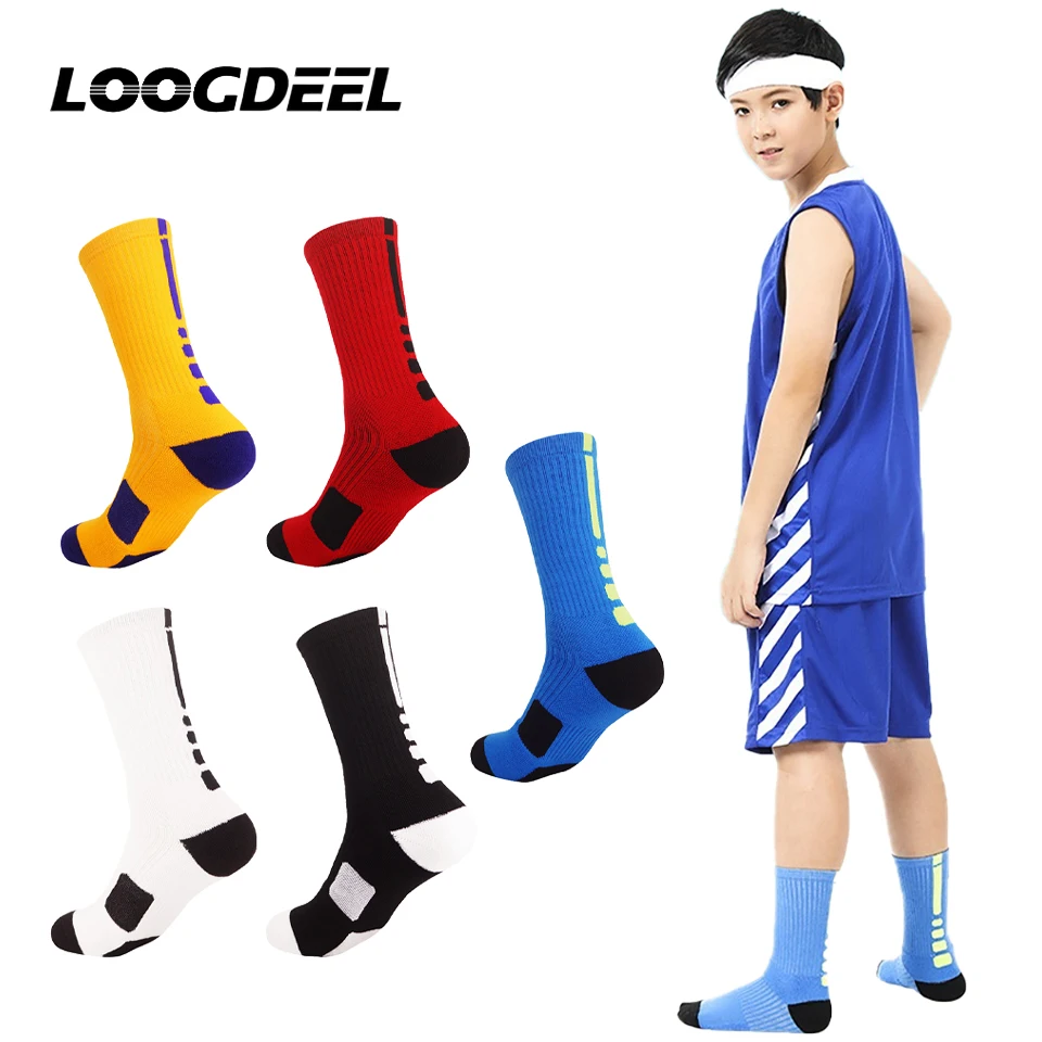 

LOOGDEEL Men's Breathable Towel Bottom Mid-Calf Basketball Socks Sweat Absorbent Wear-Resistant Training Sports Socks