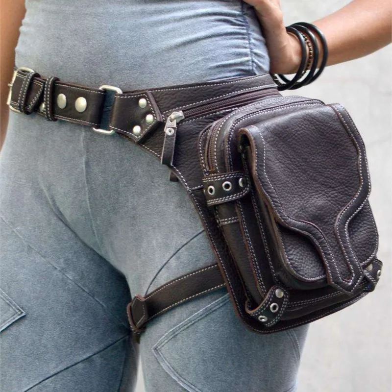 Mid-century Punk Retro Waist Bag Belt Crossbody Ladies Outdoor Leg Protection Riveted Zipper Mobile Phone Packs Fanny Messenger