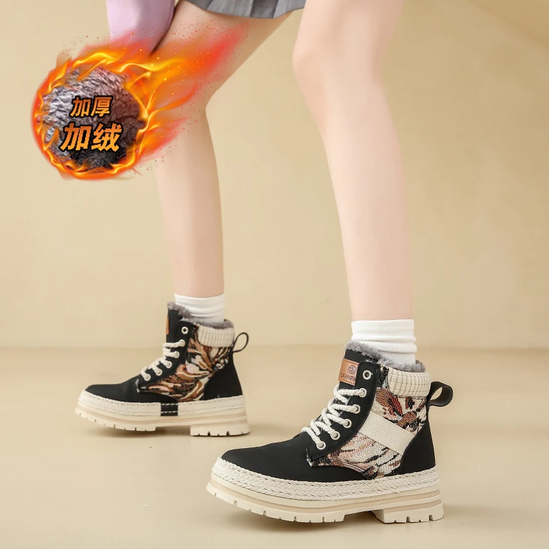 CRLAYDK أحذية الشتاء للنساء مقاوم للماء الدافئة الثلوج الفراء اصطف الجوارب العروة وحيد معزول في الهواء الطلق المشي الدانتيل يصل أحذية قتالية