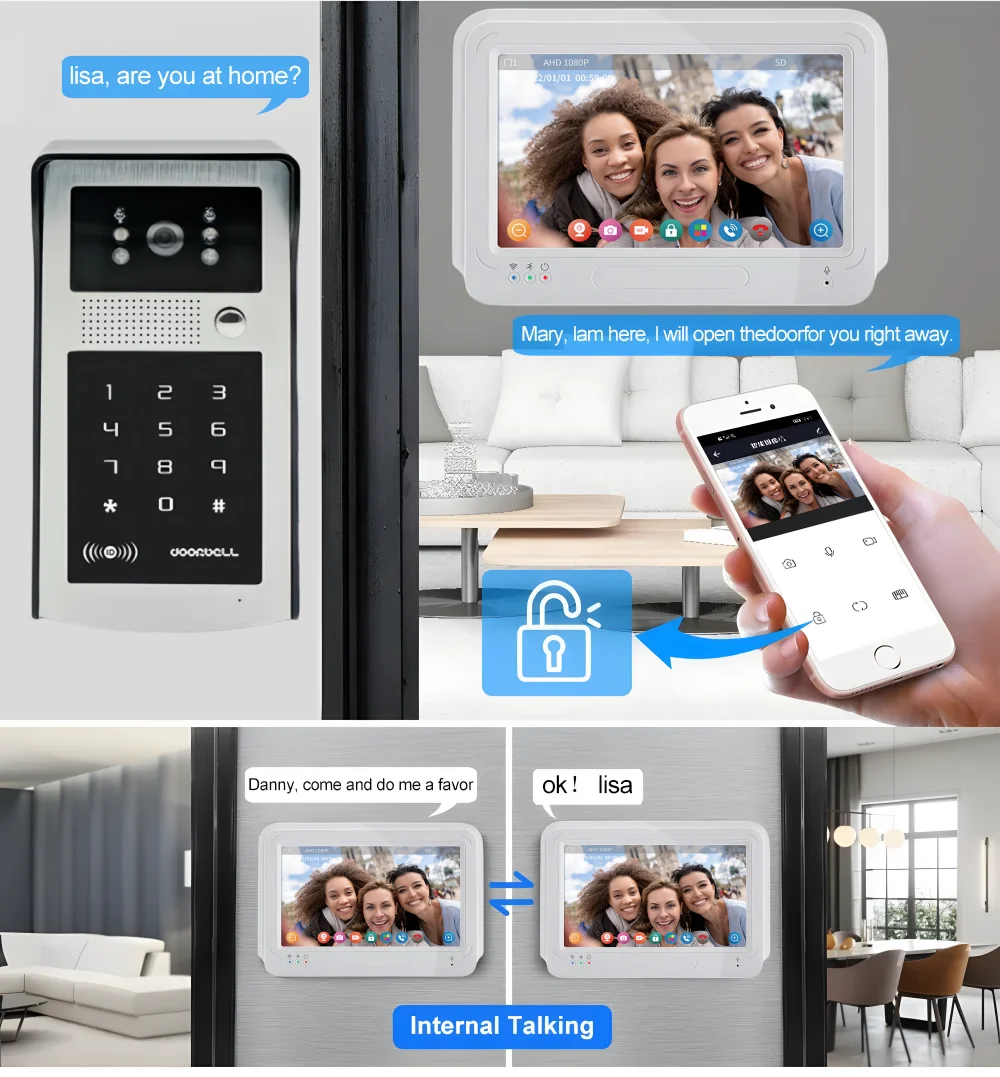 Tuya Smart Home Video Intercom Wireless Doorbell Camera 7 Inch Touch Screen Doorman Wifi Video Door Entry System for Apartment