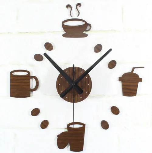 Creative Retro Wood  Fashion Tableware Coffee Cup Hanging Watch Casual Bar Restaurant DIY Wall Clock