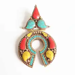 Tibetan Amulet Big Pendants Copper Inlay Colorful Stone Arrow TBP020