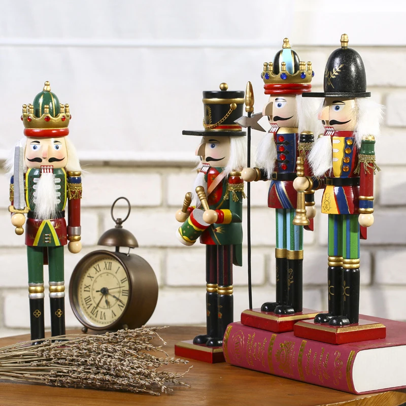 1Pcs 30cm Vintage Style Nutcracker Puppet Wooden Hand-Painted Nutcracker Festive Collectible Puppet Toy Gifts Christmas Ornament