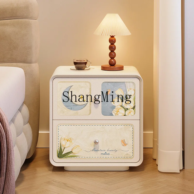 TF bedside table household simple modern cream style advanced sense bedroom storage additional functions convenient