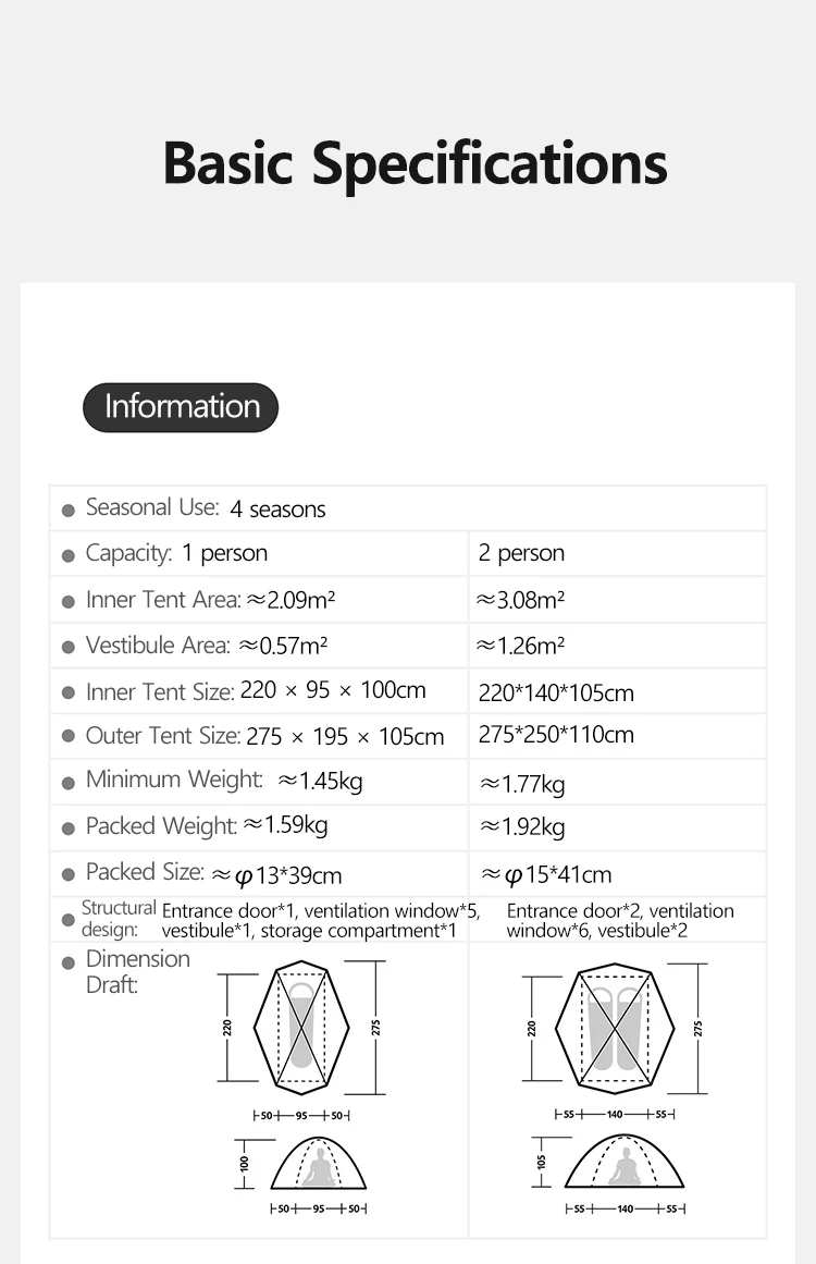 Naturehike 2026 Neues JILING PRO/UL/LITE Zelt Camping Ultraleicht 15D 20D Nylon-Zelt Wandern Outdoor Wasserdicht 1-2 Personen 4-Jahreszeiten-Zelt – Detail 3