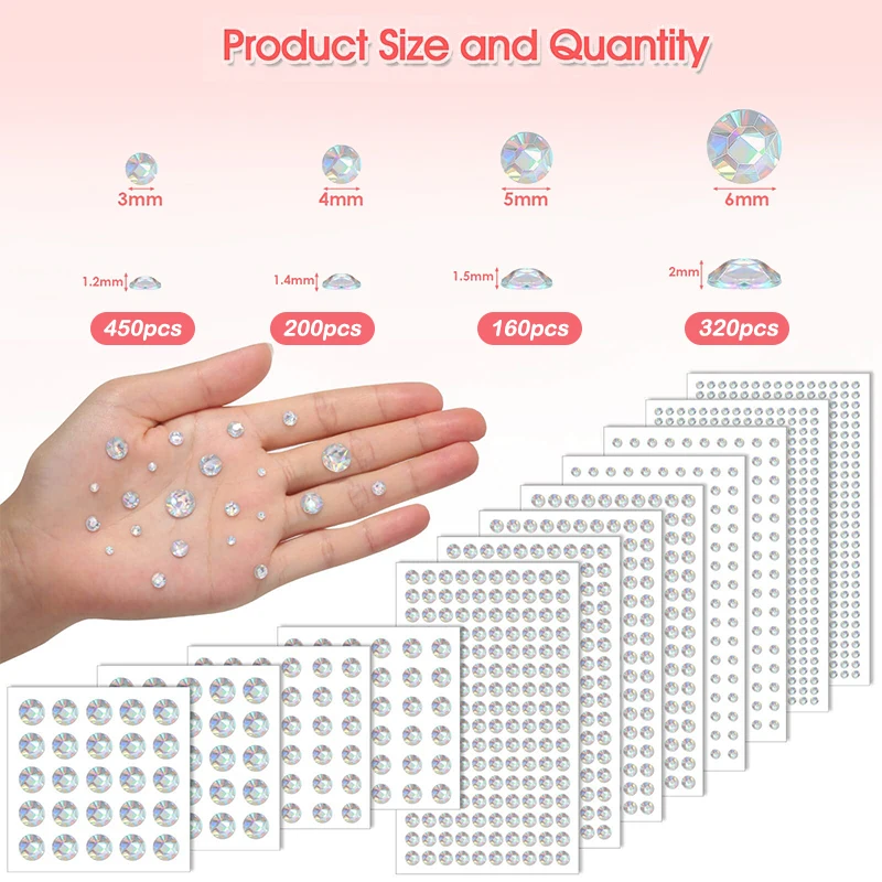 1 Sheet Crystal AB Hair Rhinestones Stickers Self Adhesive Face Rhinestones Jewels Stickers for Hair Face Body Makeup DIY Craft