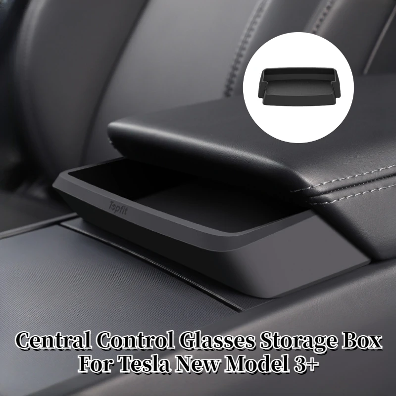 Estuche de almacenamiento para llaves de gafas de sol, caja de almacenamiento para Tesla New Model 3 + Highland 2024, Control Central, bolsillo para gafas, caja para Reposabrazos de coche