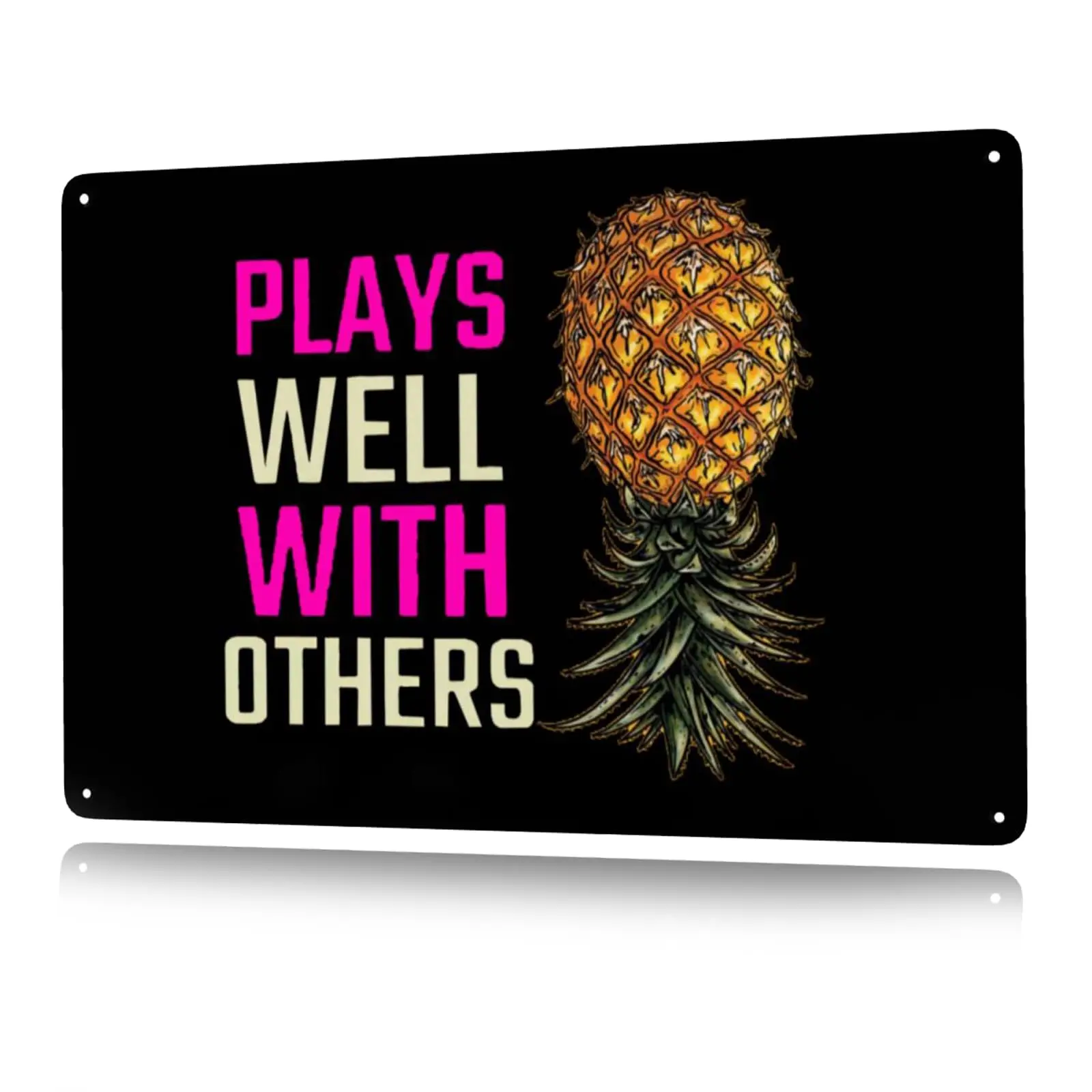 Upside Down Pineapple Vintage Metal Tin Sign Funny Wall Art Perfect Plays Well with Others Metal Tin Sign for Bedroom Decoration