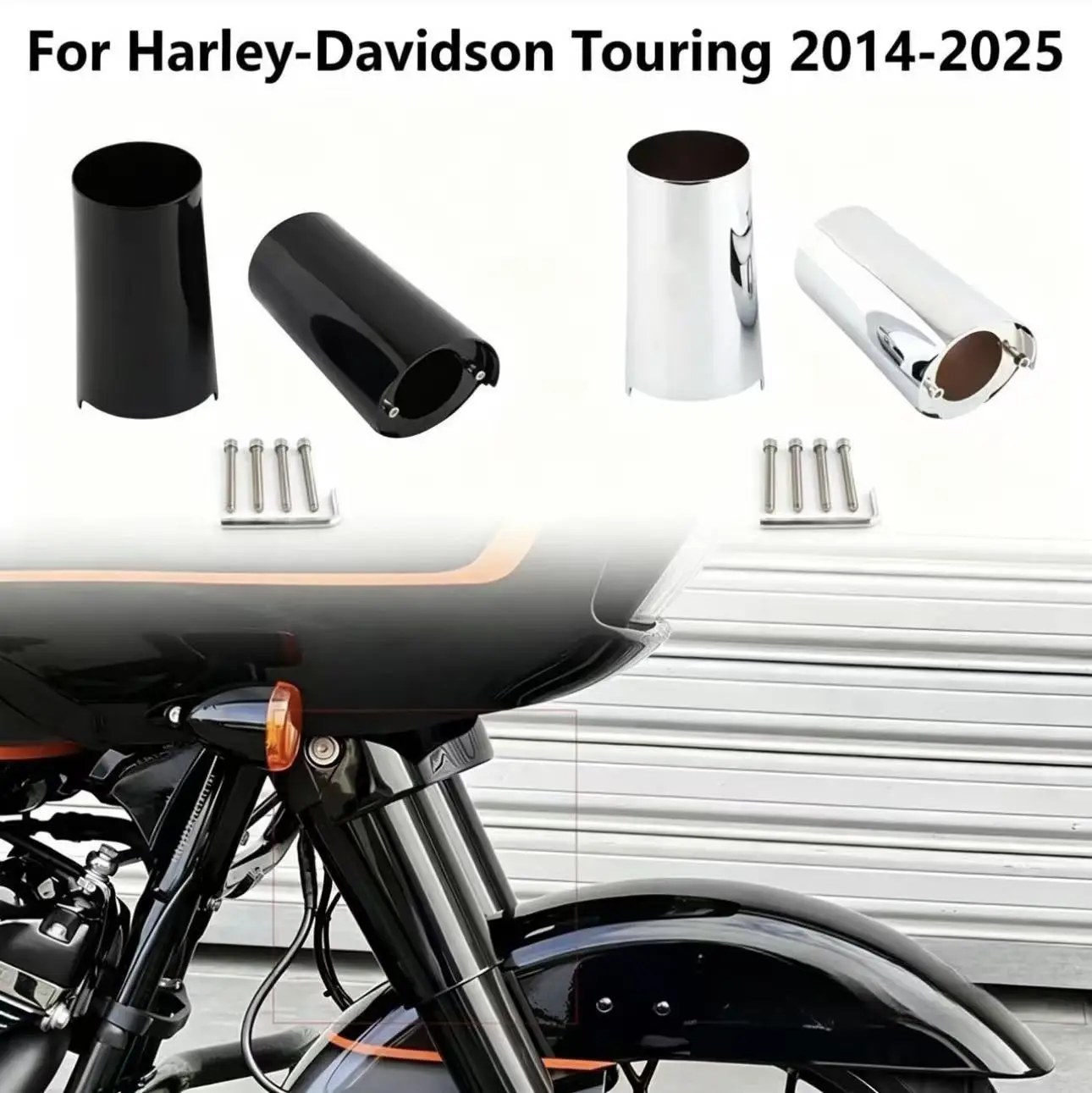 

For Harley Touring Electra Street Tri Glide 2014 2015 2016 2017 2018 2019 Motorcycle Front Fork Boot Slider Cover Black/Chrome