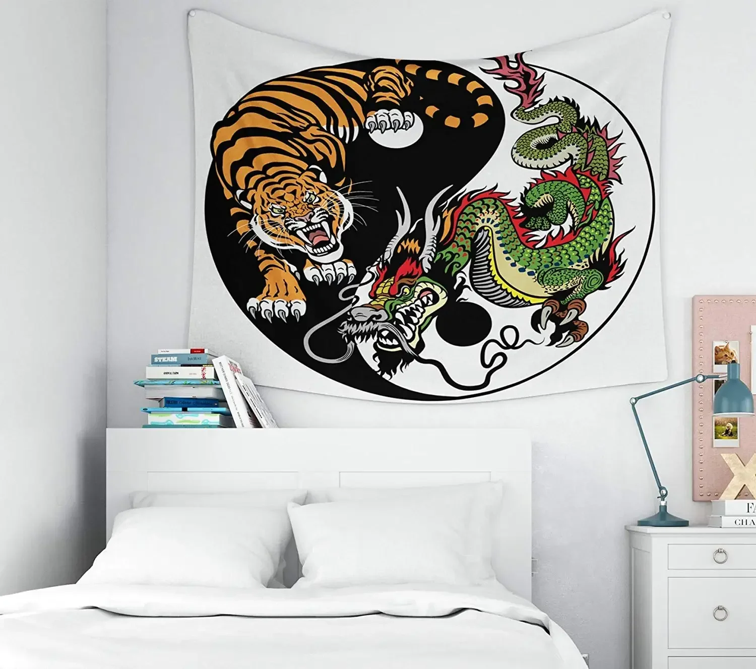 Home Decor Tapestry Dragon Tiger Yin Yang Symbol Harmony Balance Dorm Room Bedroom Living Room