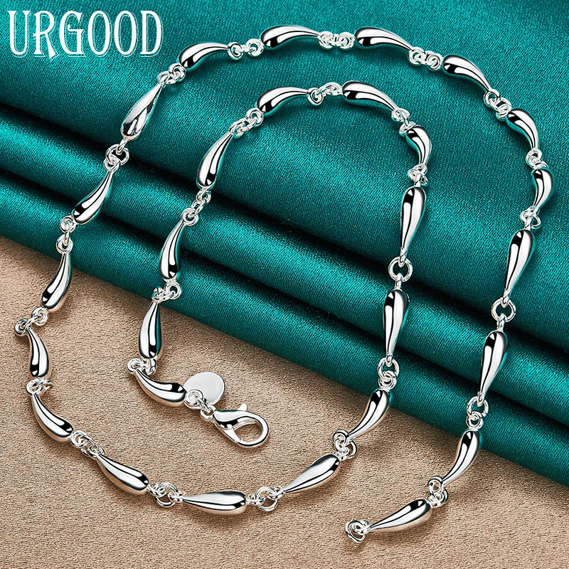 

925 Sterling Silver Solid Water Drop Chain Necklace 18 Inch For Women Party Engagement Wedding Fashion Jewelry