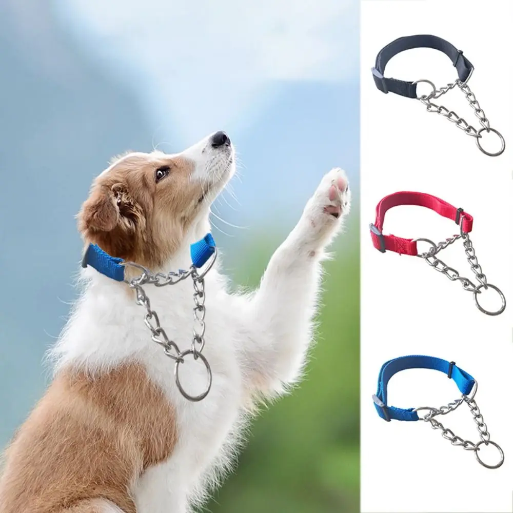 Pet Collar Adjustable Nylon Large Dogs Slip Pinch Collar with Welded Link Chain Dog Training Accessories