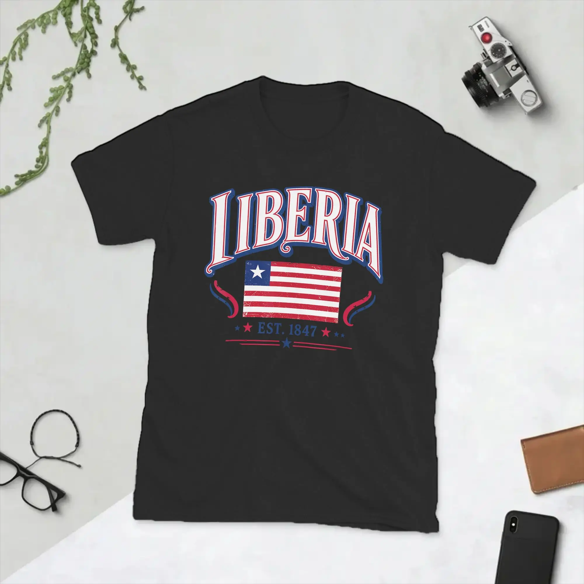 Hipster Liberia Est 1847 Independence Day  T-Shirt Men Crewneck 100% Cotton T Shirt  Short Sleeve Tees Adult Tops