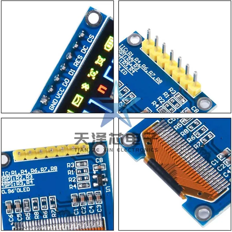 Módulo de pantalla Lcd de monitor Oled azul amarillo azul blanco de 7 pines de 0,96 pulgadas Compatible con Spi/Iic