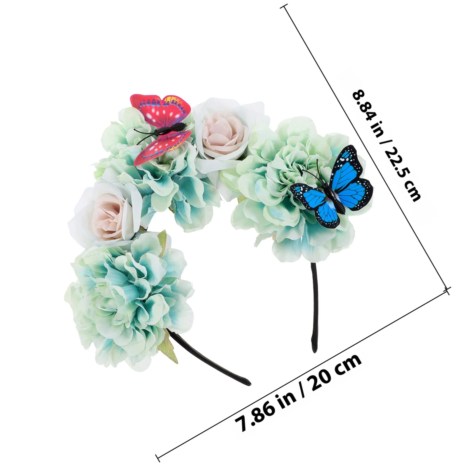 عصابة رأس على شكل فراشة مع ورود مقلدة، رباط شعر مزخرف بالزهور، نسيج ناعم ومريح، مظهر أنيق لحفلات الزفاف وحفلات الشاي