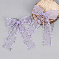 2Pcs Lace Bow Hair Clips Purple Embroidered Floral Hairpins For Women Girls Wedding Bridal Party Headdress Accessories Headwear
