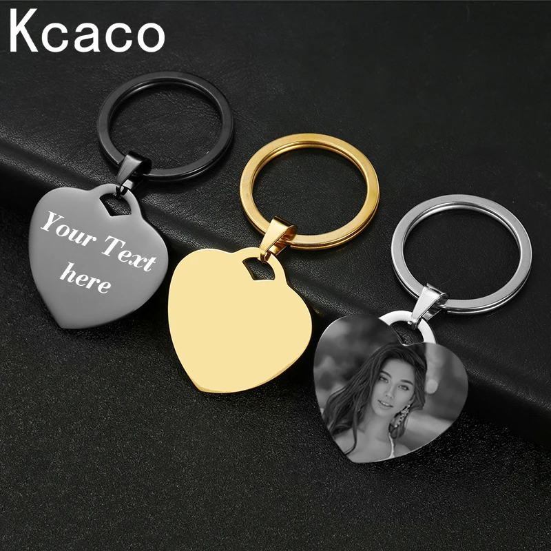 Custom Laser Engrave Photo Text Heart Pendant Key Chain Stainless Steel Personalized Name Date Key Ring Anniversary Daily Gift