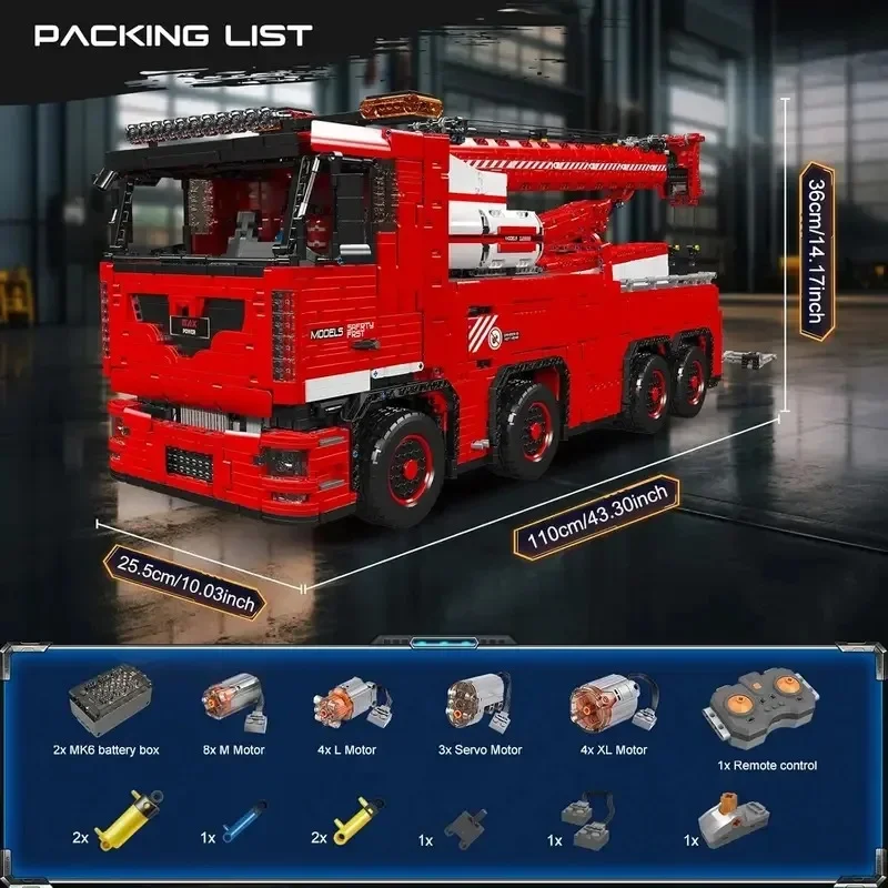 MOULD KING 19008 Technology Remote Controlled Engineering Tow Truck Building Blocks Pneumatic Crane Truck Gift Toys for Adults