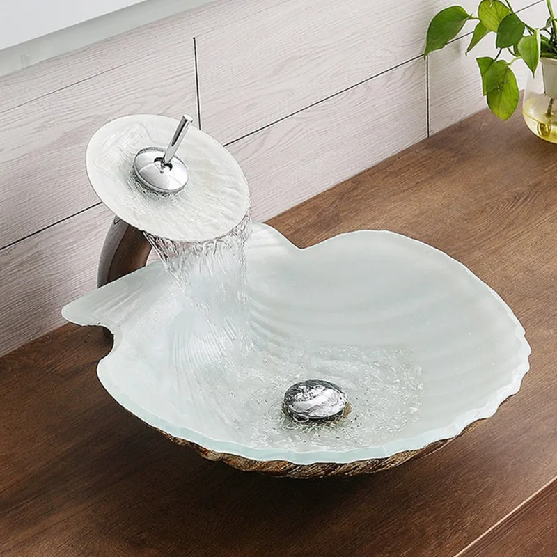 Hot Melt Colored Bathroom Sink Home Balcony Scallop Countertop Glass Washbasin Hotel Luxury Unique Design Toilet Vessel Sink