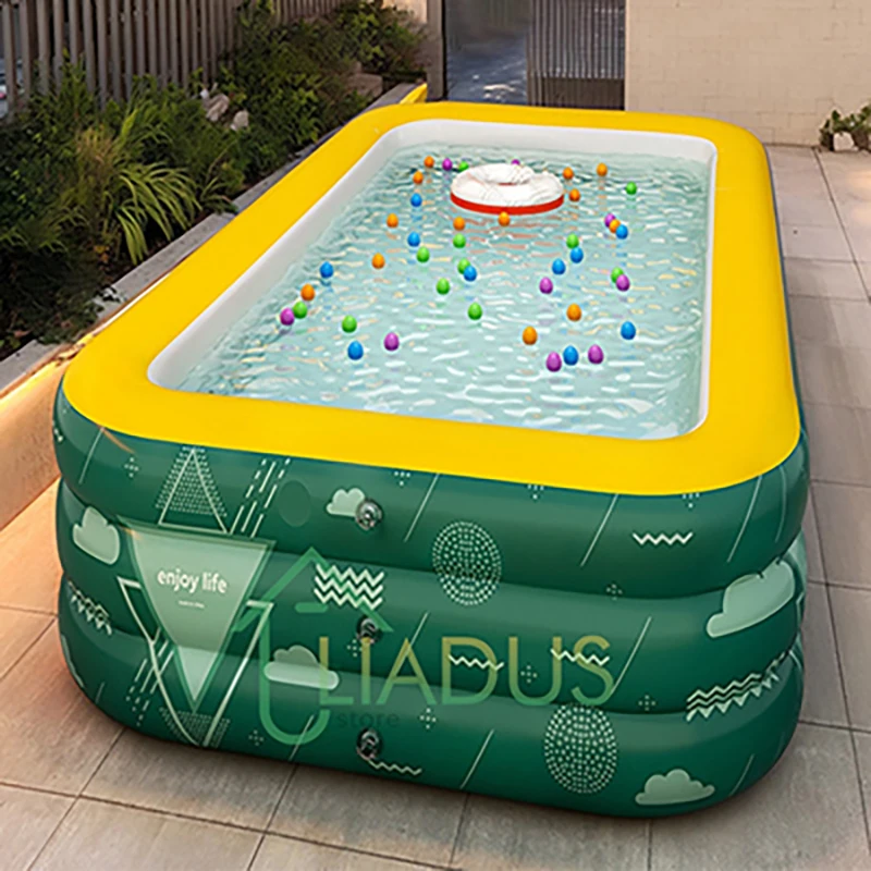 

2.6m Heavy-Duty Inflatable Swimming Pool Extra-Large Foldable Baby Kids Splash Pool With Air Pump Outdoor Indoor Family Summer