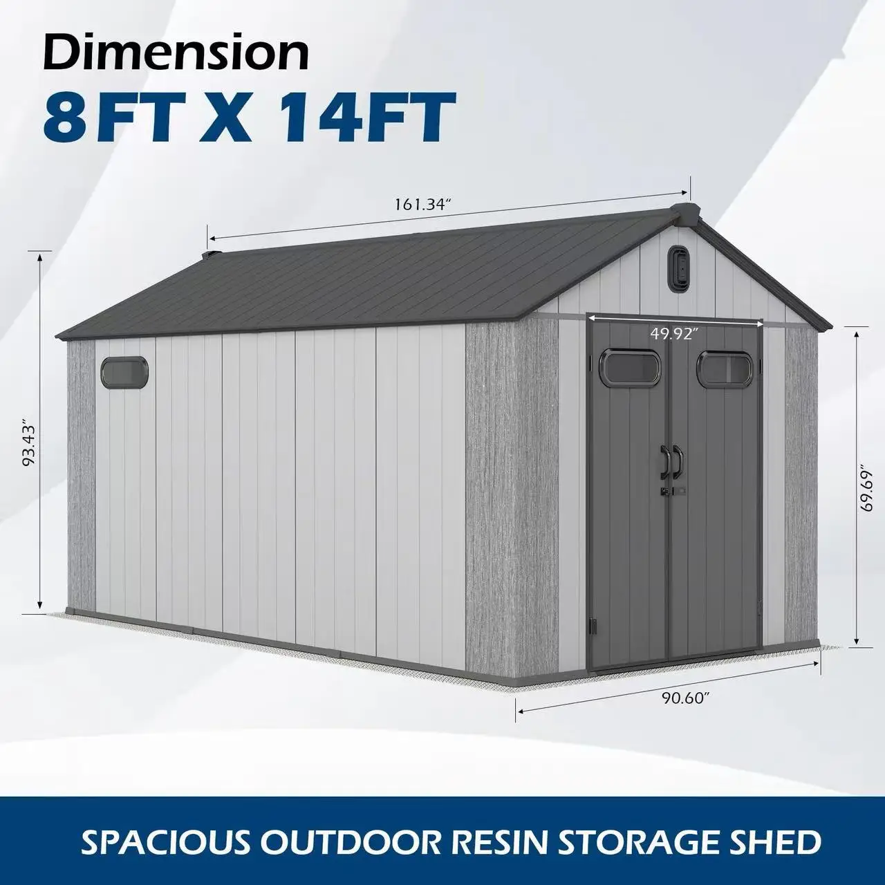 ！@8x14Ft Steel Frame Resin Outdoor Storage Shed Modern Design with Carpet Weatherproof for Patio & Backyard Tool Storage