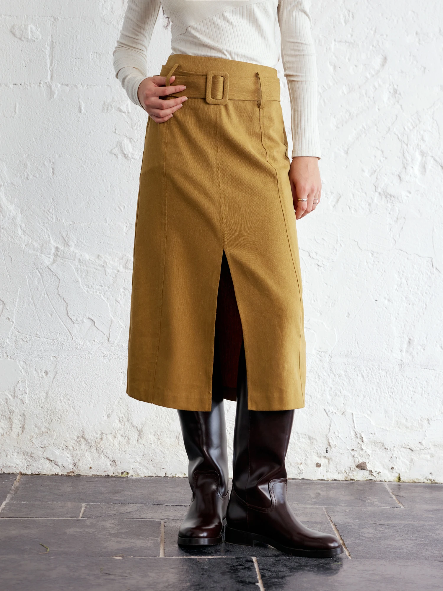 

Modern Retro Fashionable Half-length Skirt Women's High-waist A-line Simple Cotton Linen Blend Skirt Open Split Gored Skirt