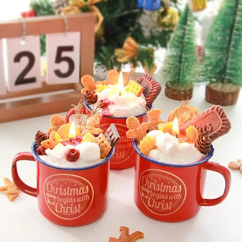 Household cute Christmas Aromatherapy Candles Gingerbread Man Cake Cup Candle Christmas Decoration For Christmas Theme Party