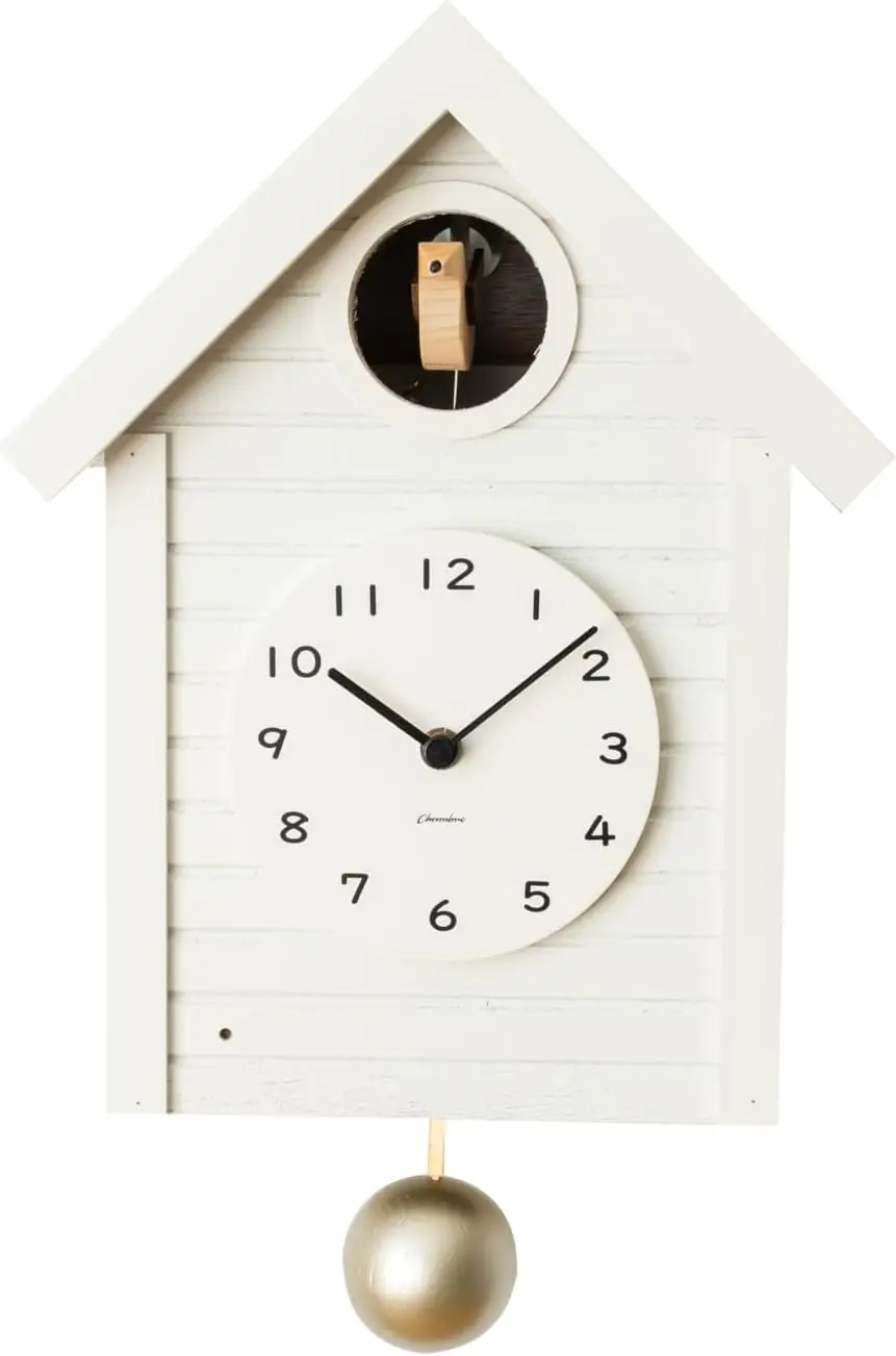Cuckoo Clock Japanese Handcrafted Solid Wood Pendulum Wall Clock Silent Non-Ticking Hourly Chime Function Battery Operated Moder